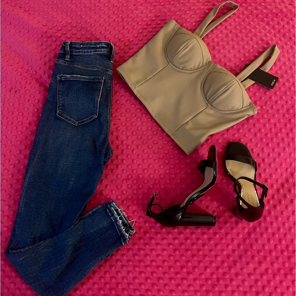 Shinestar Leather Corset Cropped Top. Size M, beige color. Never worn.